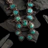 Navajo Silver and Turquoise Squash Blossom Necklace