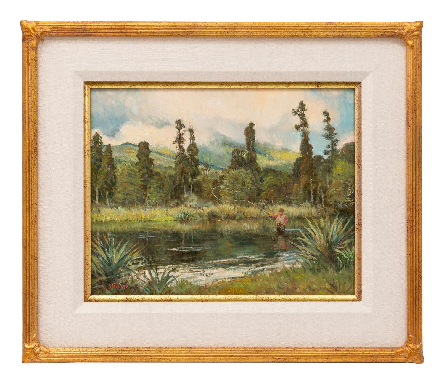 Two Works: Outlet, Lake Rotaroa , 1997, oil on board and Fish in the Stream, oil on canvas