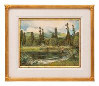 Two Works: Outlet, Lake Rotaroa , 1997, oil on board and Fish in the Stream, oil on canvas