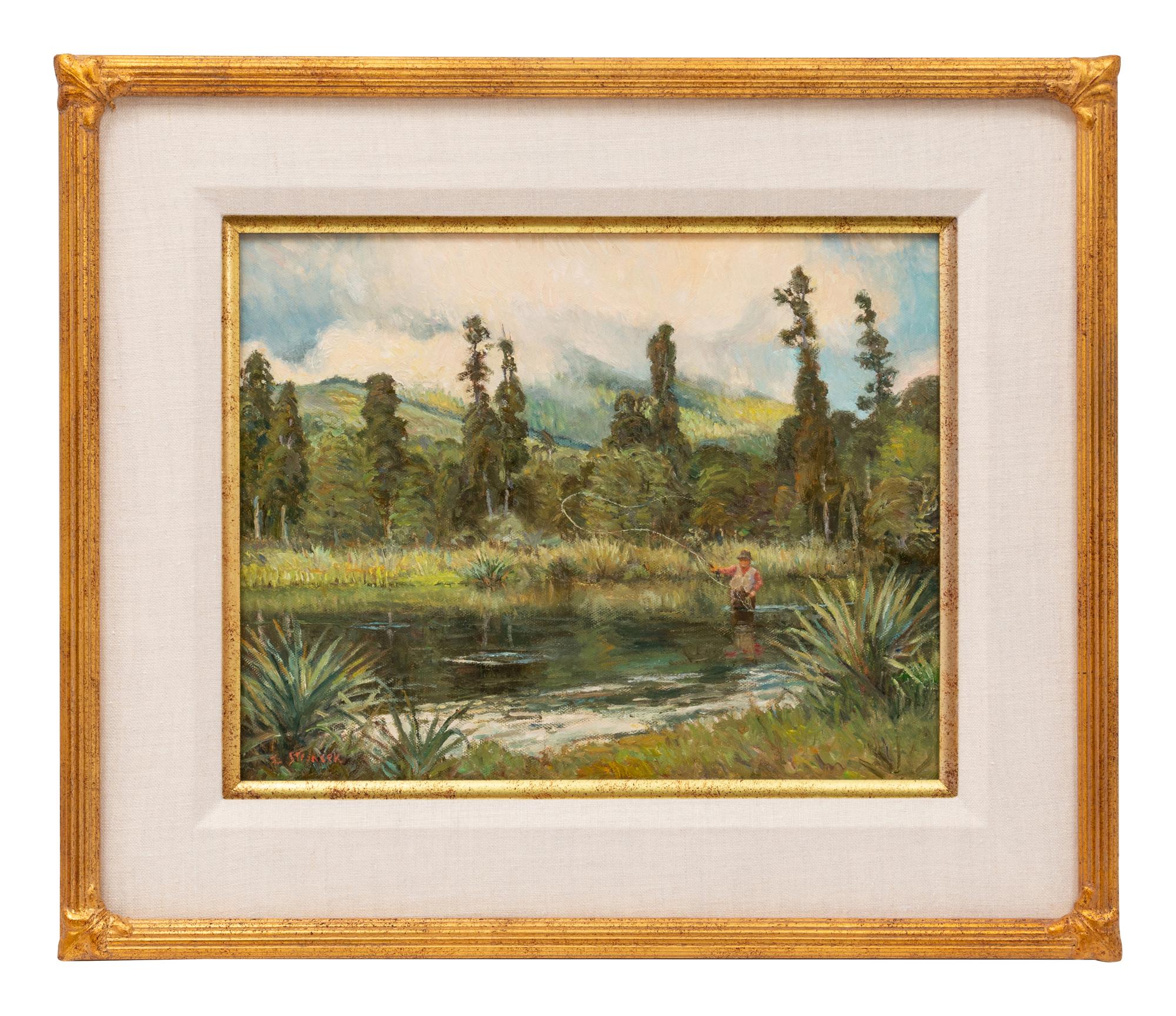 Two Works: Outlet, Lake Rotaroa , 1997, oil on board and Fish in the Stream, oil on canvas