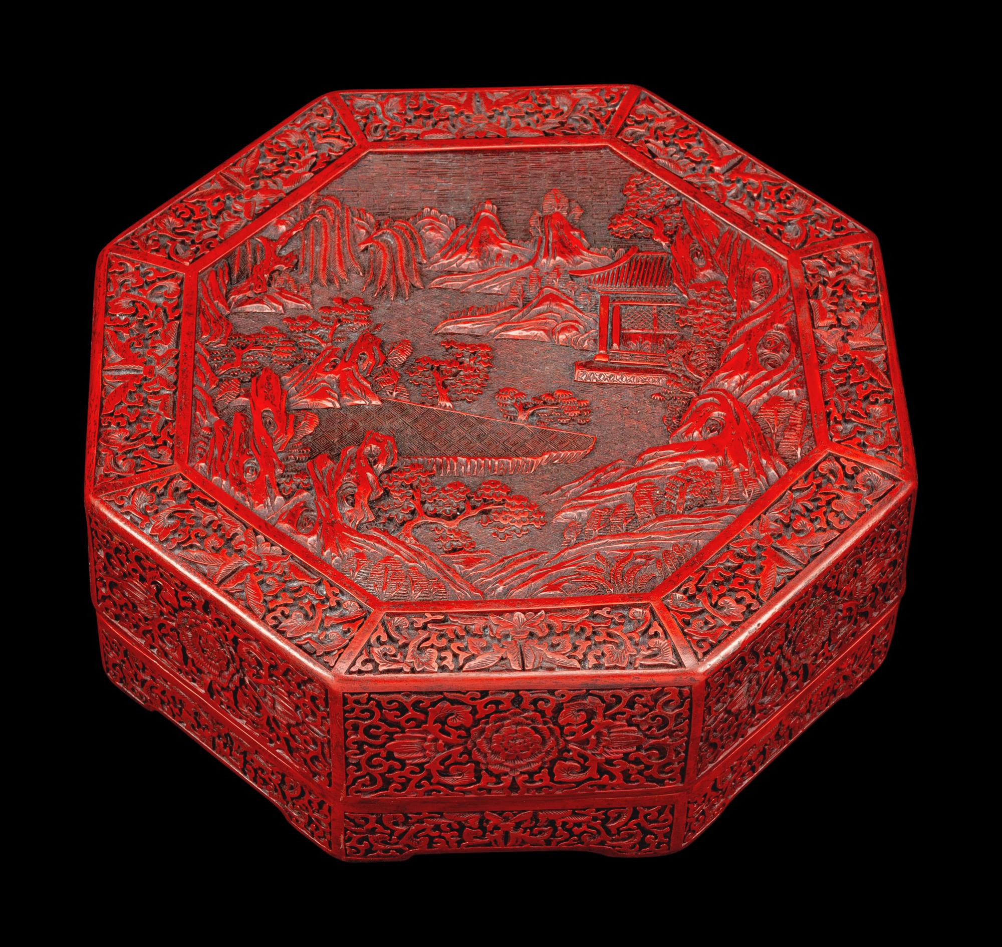 A Chinese Cinnabar Octagonal Box