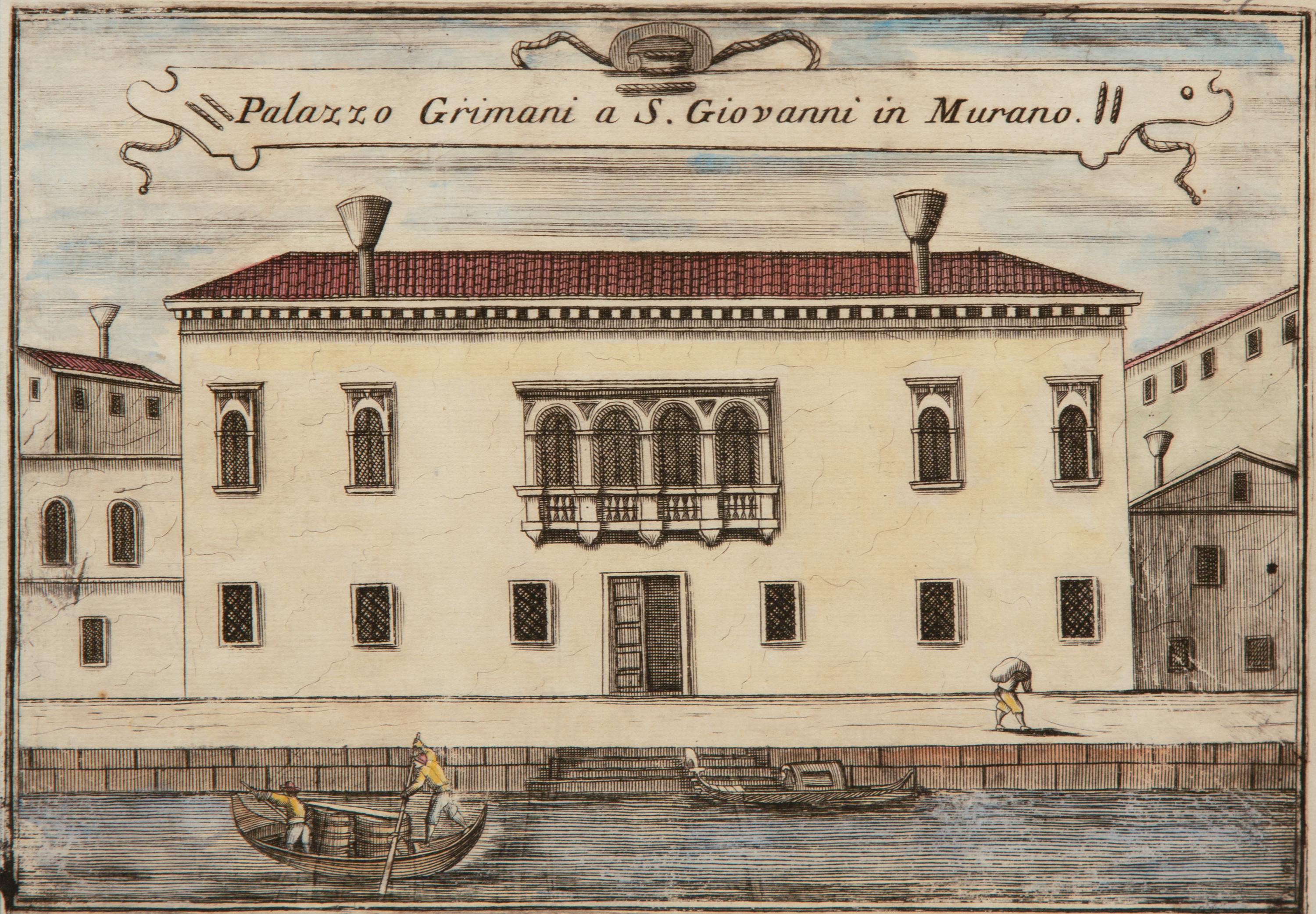 A Set of Nine Italian Hand-Colored Engravings Depicting Venetian Palaces