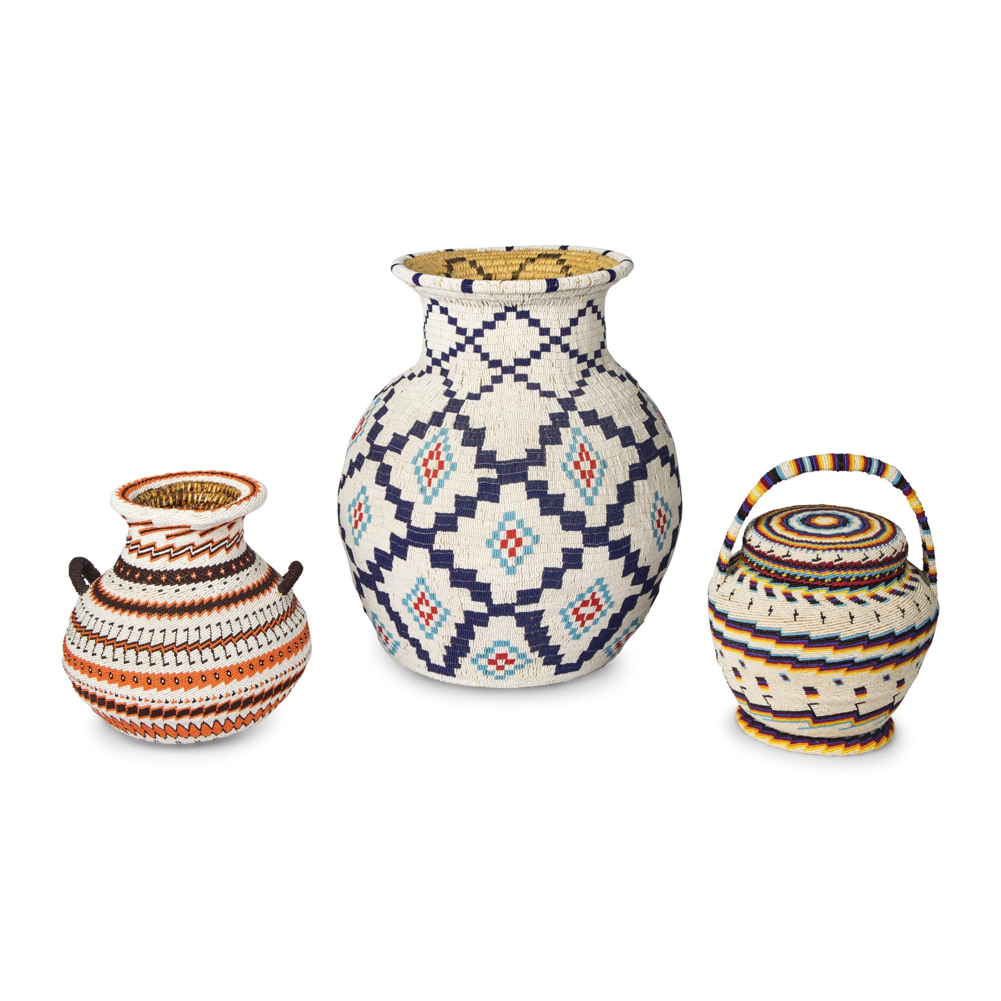 Alice Lang (Ute-Paiute, 20th century) — Beaded Basket, PLUS, 1973