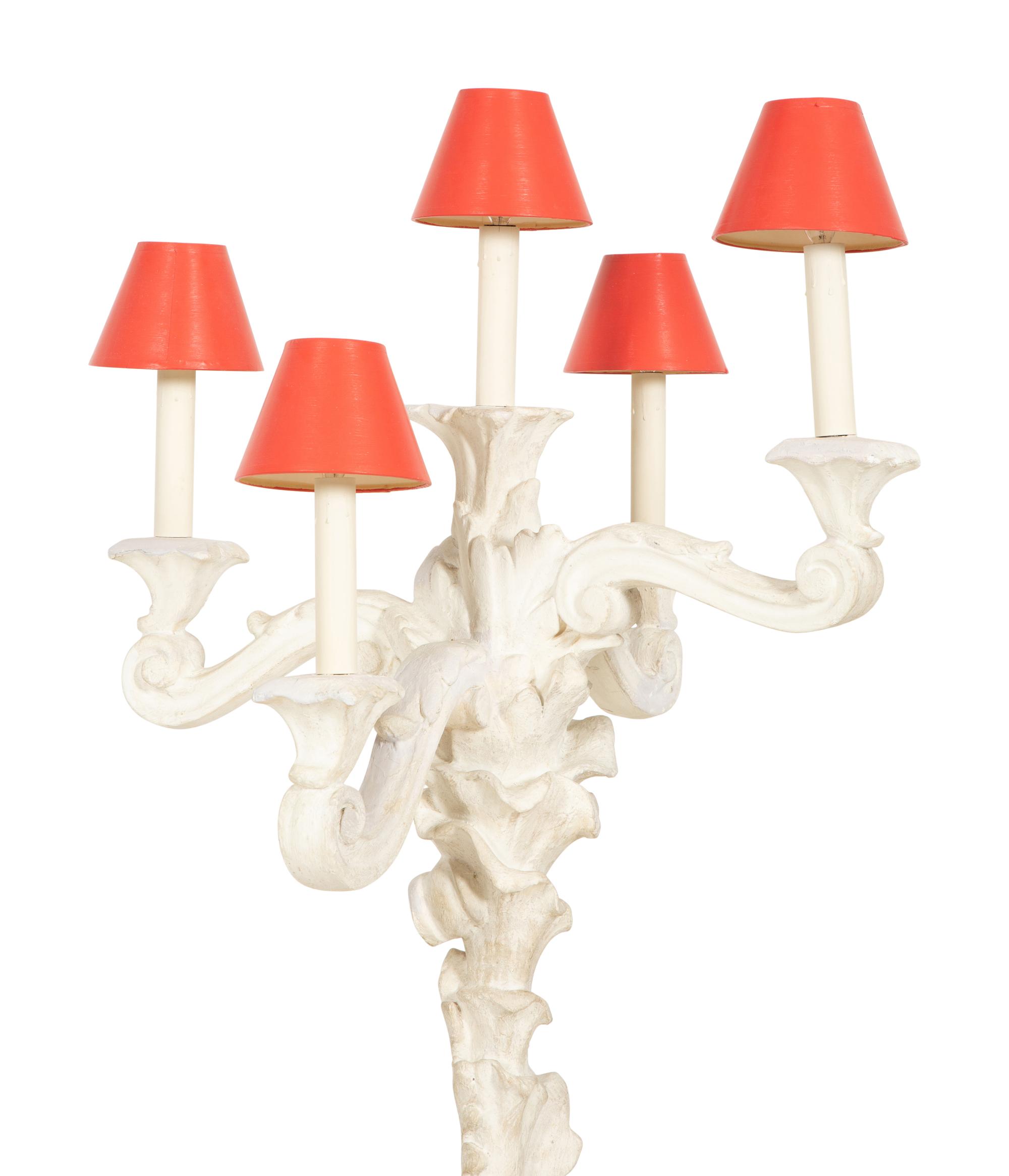 A Pair of Grotto Style White-Painted Composition Six-Light Torchères