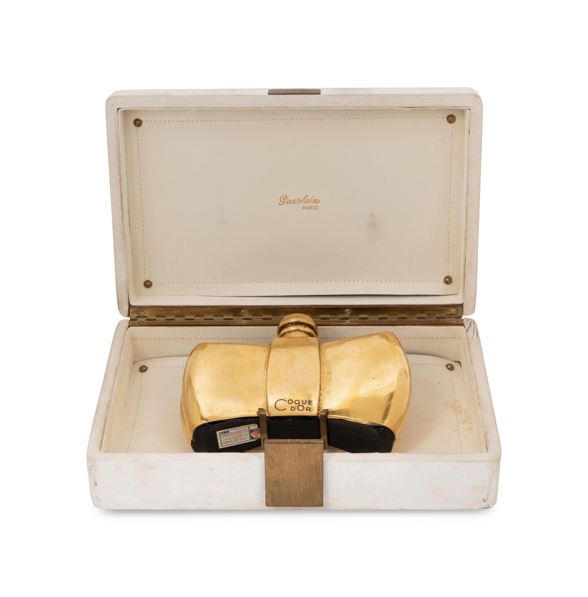 Perfume Box by Jean-Michel Frank and Guerlain Coque d'Or Bottle by Baccarat, 1937