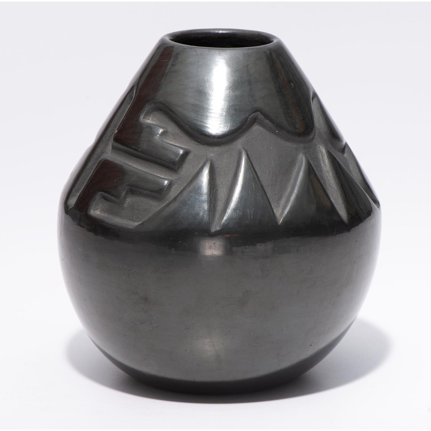 Deeply Carved Blackware Vase