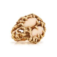 YELLOW GOLD AND ANGEL SKIN CORAL RING