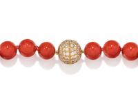 CORAL AND DIAMOND NECKLACE
