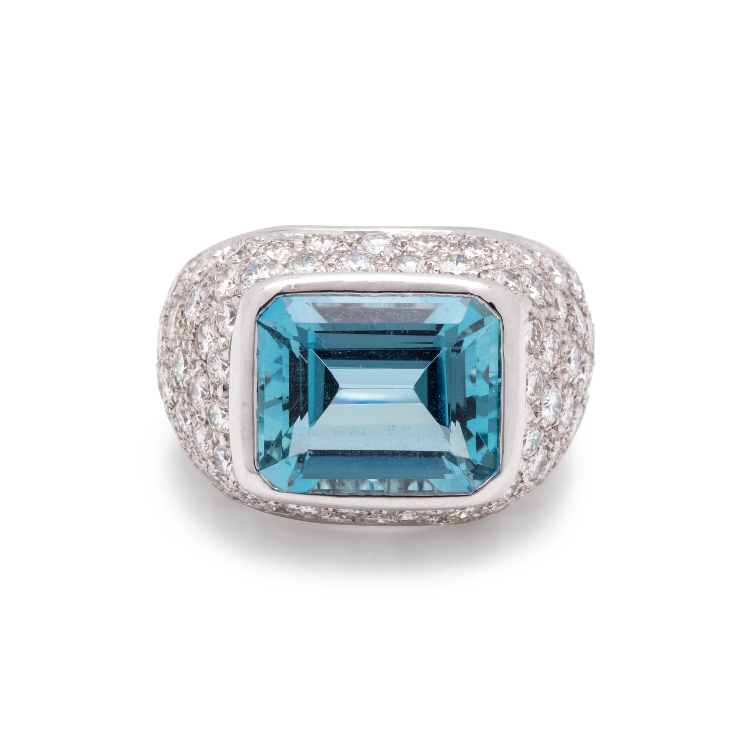 HAMMERMAN BROTHERS, AQUAMARINE AND DIAMOND RING