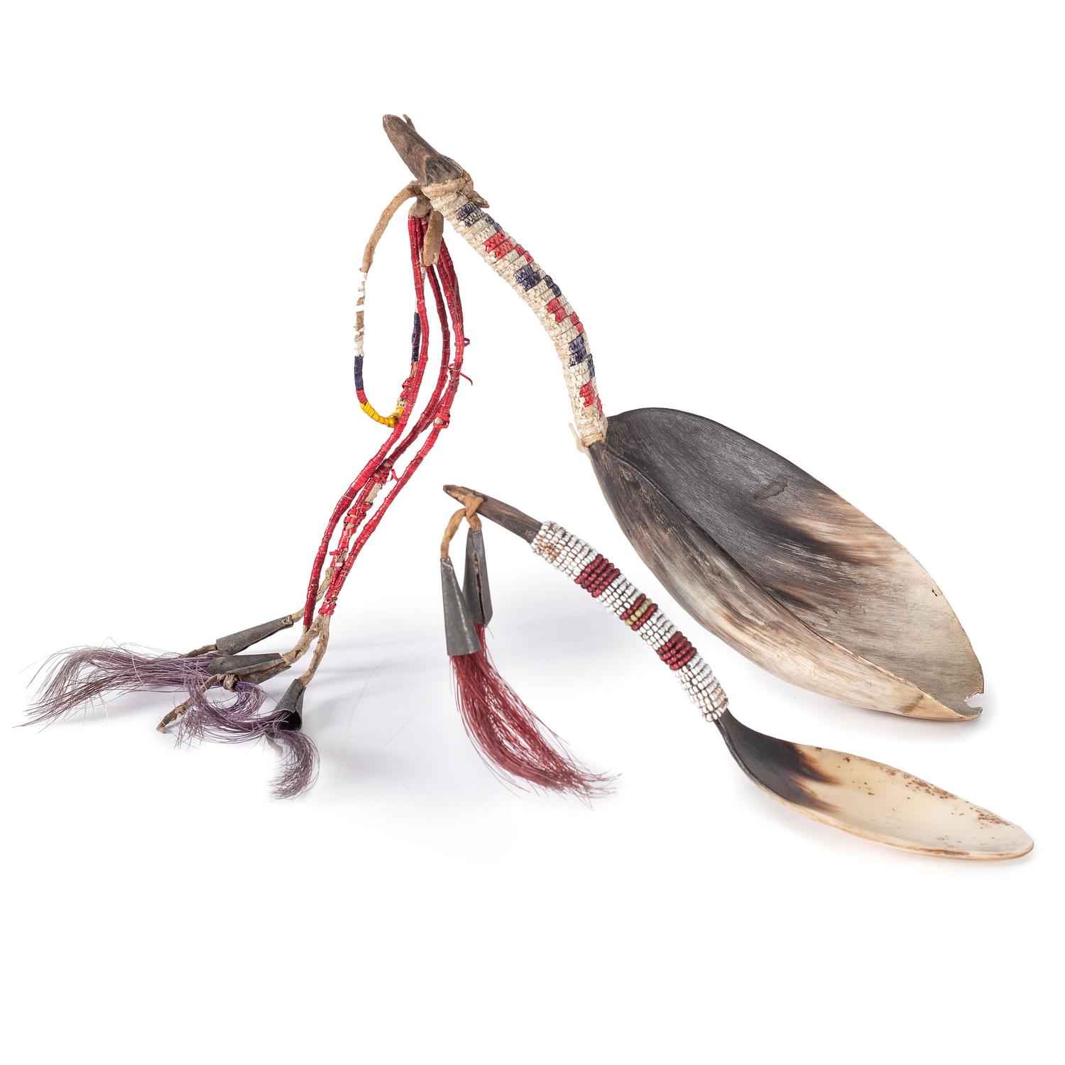 Plains Horn Spoons, with Quill and Bead Wrapped Handles