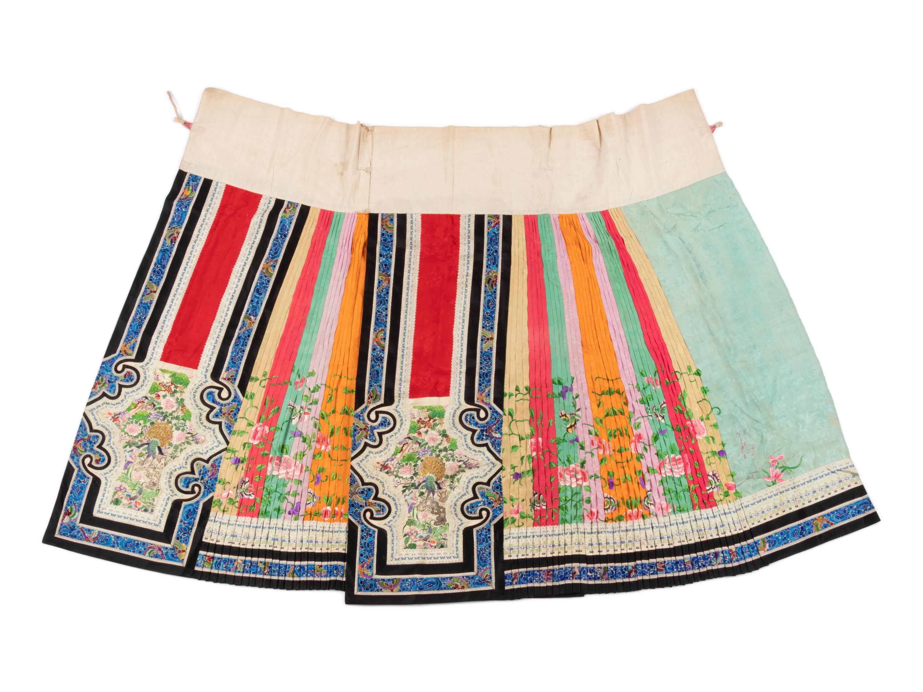 Two Embroidered Silk Summer Apron Skirts