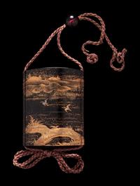 A Japanese Gold Decorated Roiro Four-Case Inro