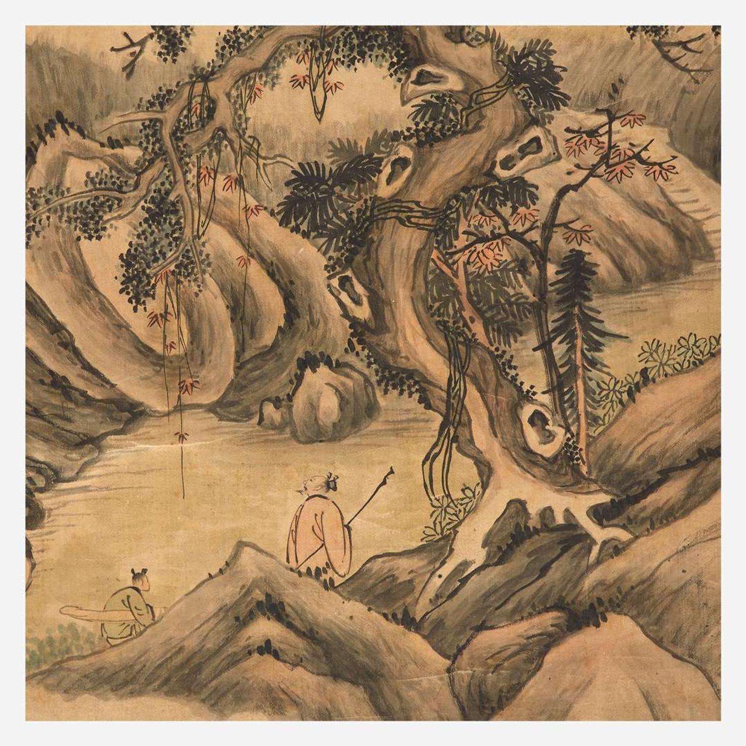 Attributed to Qi Zhijia (Chinese circa 1595-1670) 或祁豸佳(盒子墨书) Travelers in a Mountainous Landscape ?????