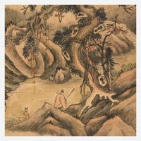 Attributed to Qi Zhijia (Chinese circa 1595-1670) 或祁豸佳(盒子墨书) Travelers in a Mountainous Landscape ?????