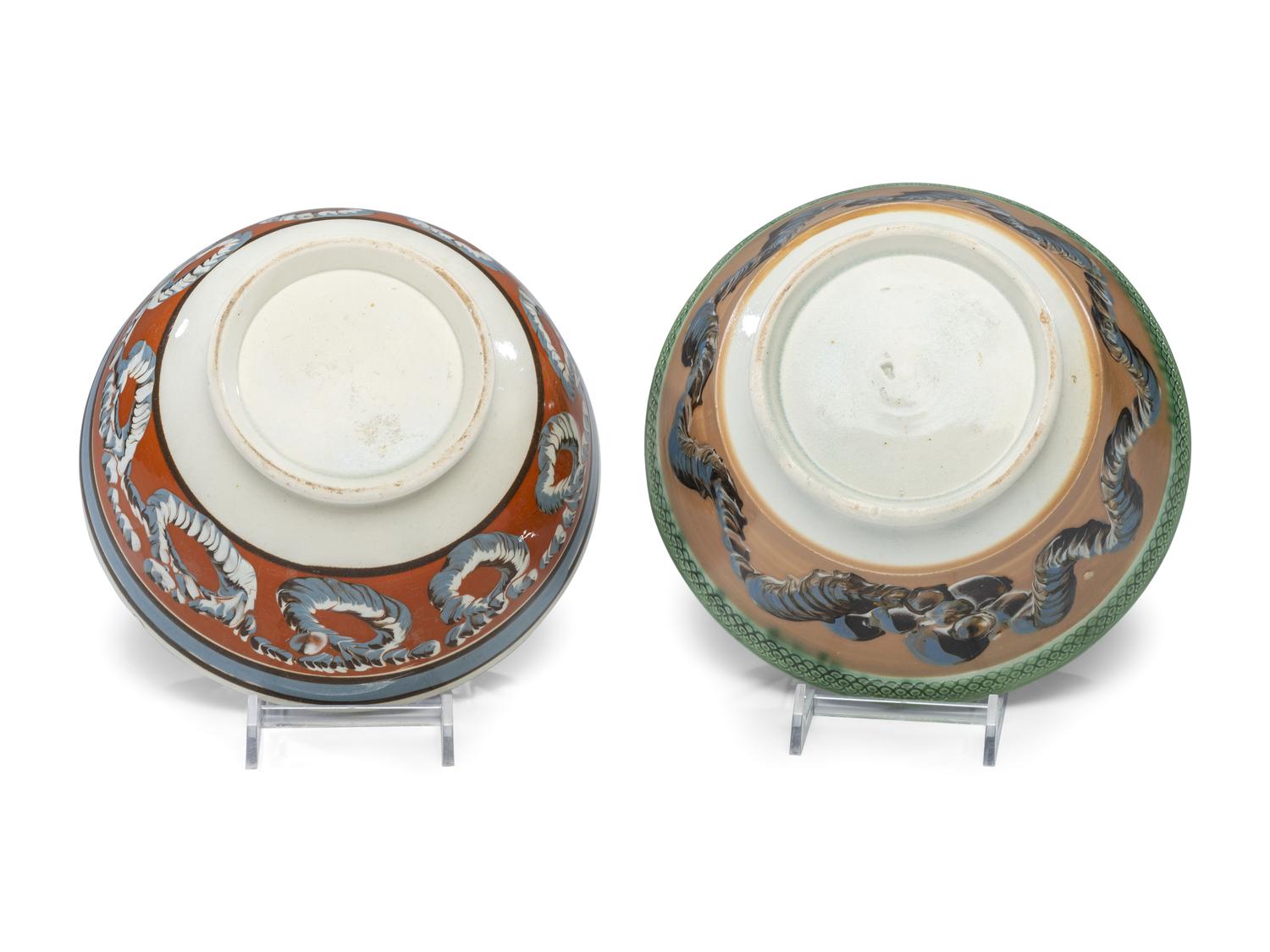 Two Mochaware Bowls with Earthworm Decoration