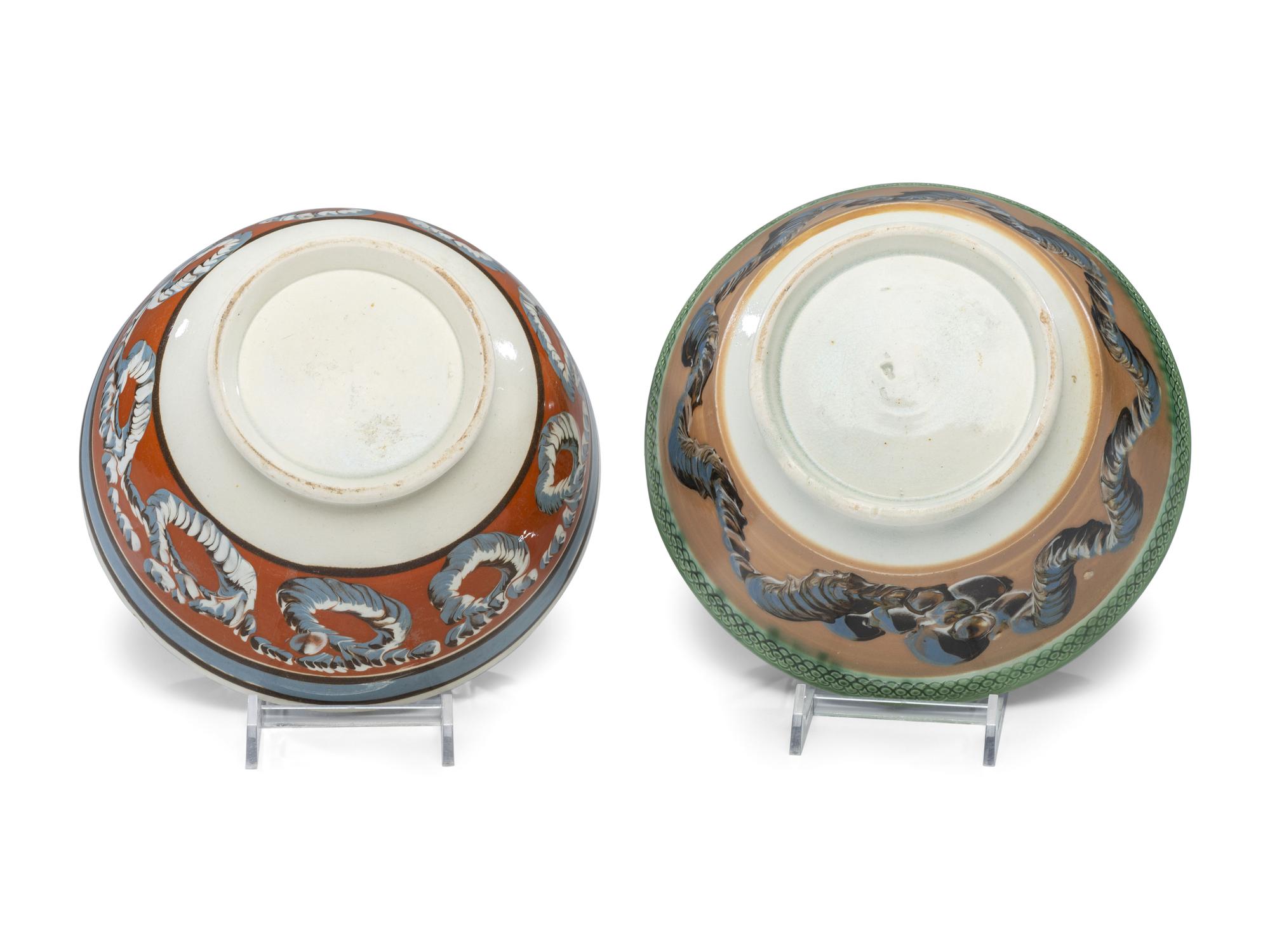 Two Mochaware Bowls with Earthworm Decoration