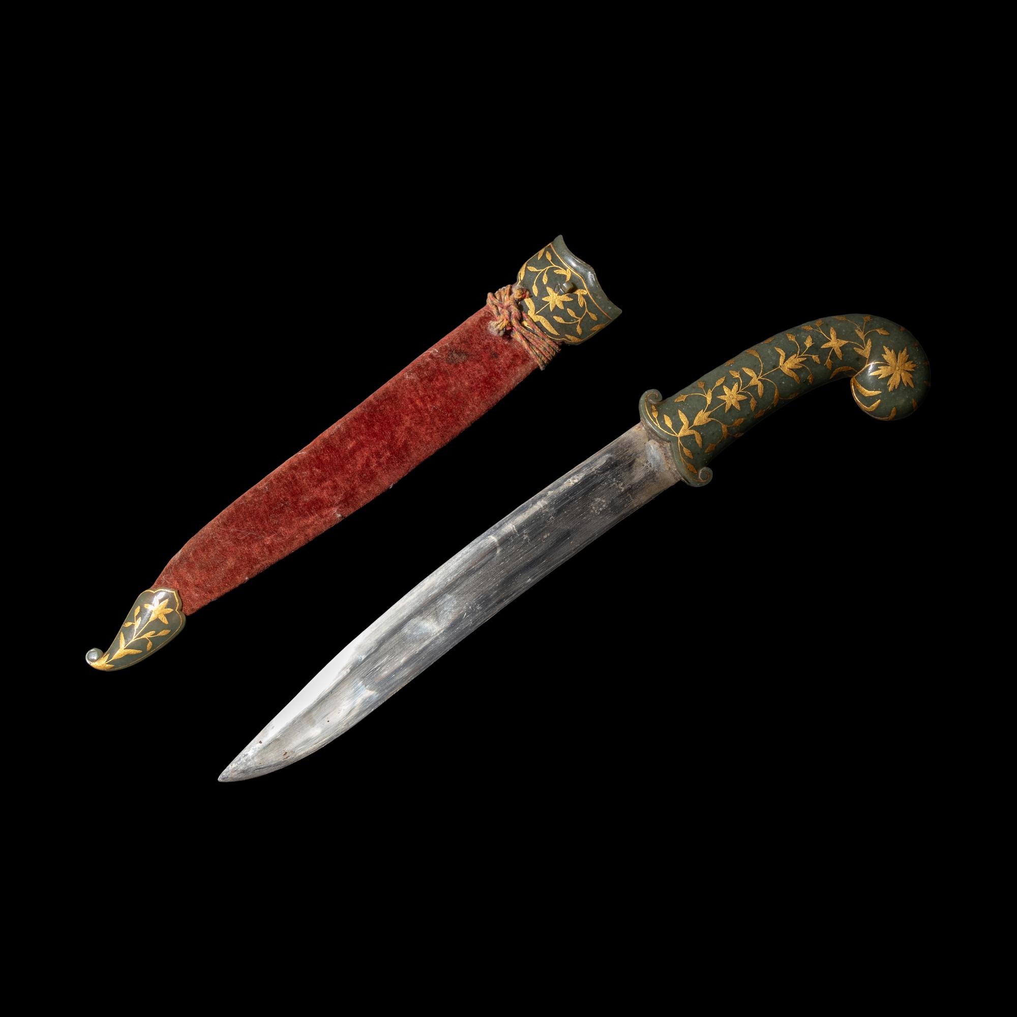 A Mughal Gold-Inlaid Jade-Hilted Dagger