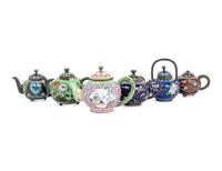 Six Chinese and Japanese Enameled Teapots
