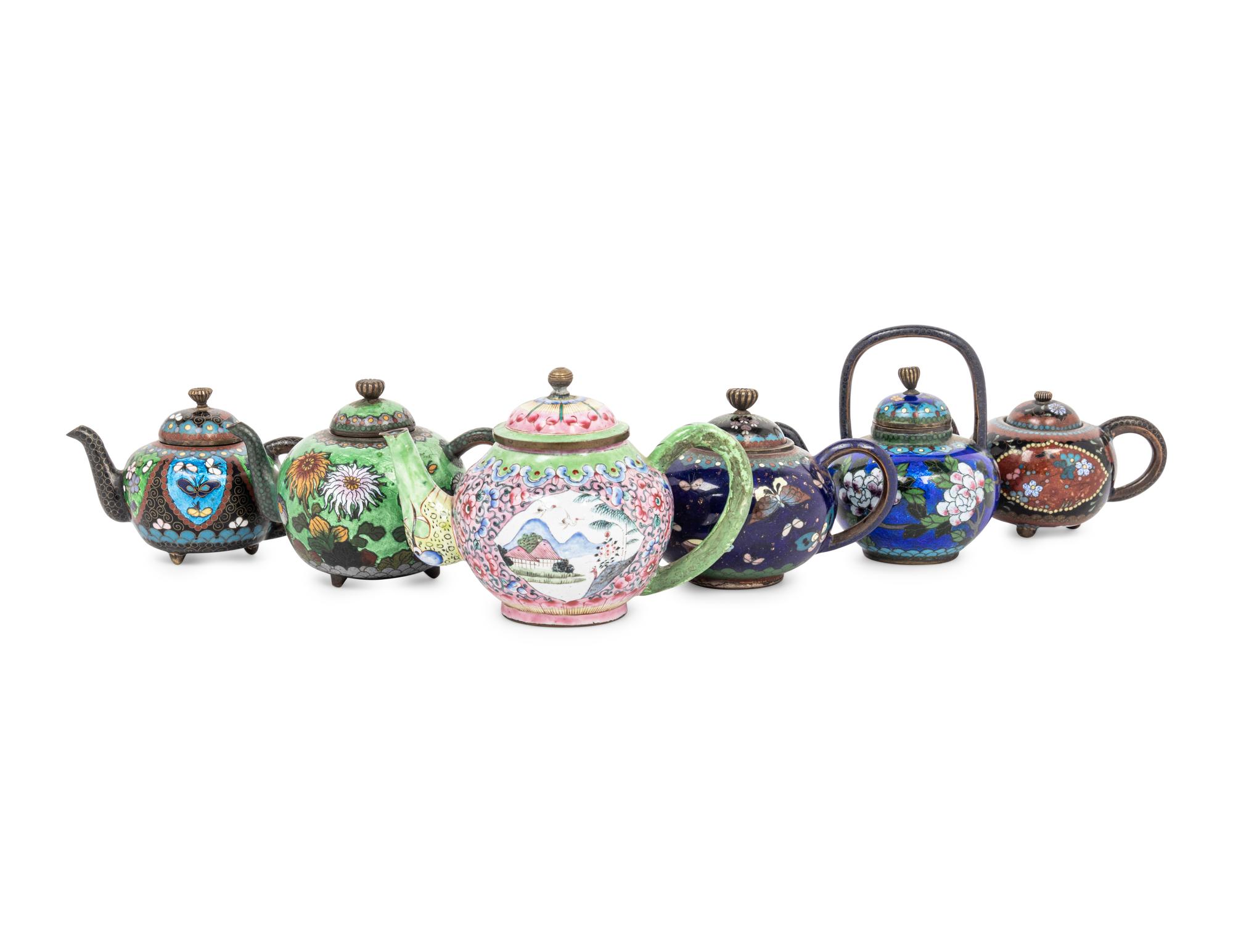 Six Chinese and Japanese Enameled Teapots
