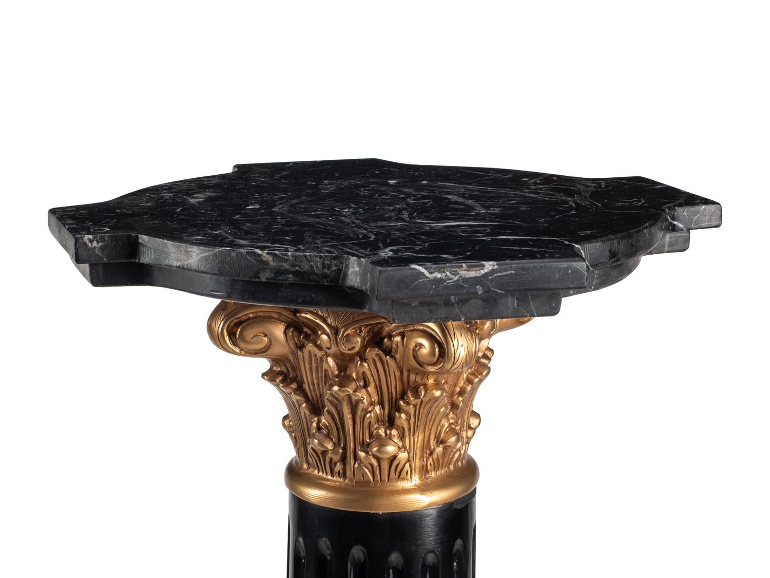 A Pair of Continental Painted and Parcel Gilt Marble-Top Pedestals
