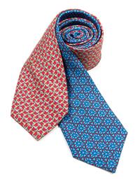 A Group of Two Hermes Silk Ties, 3.15" wide.