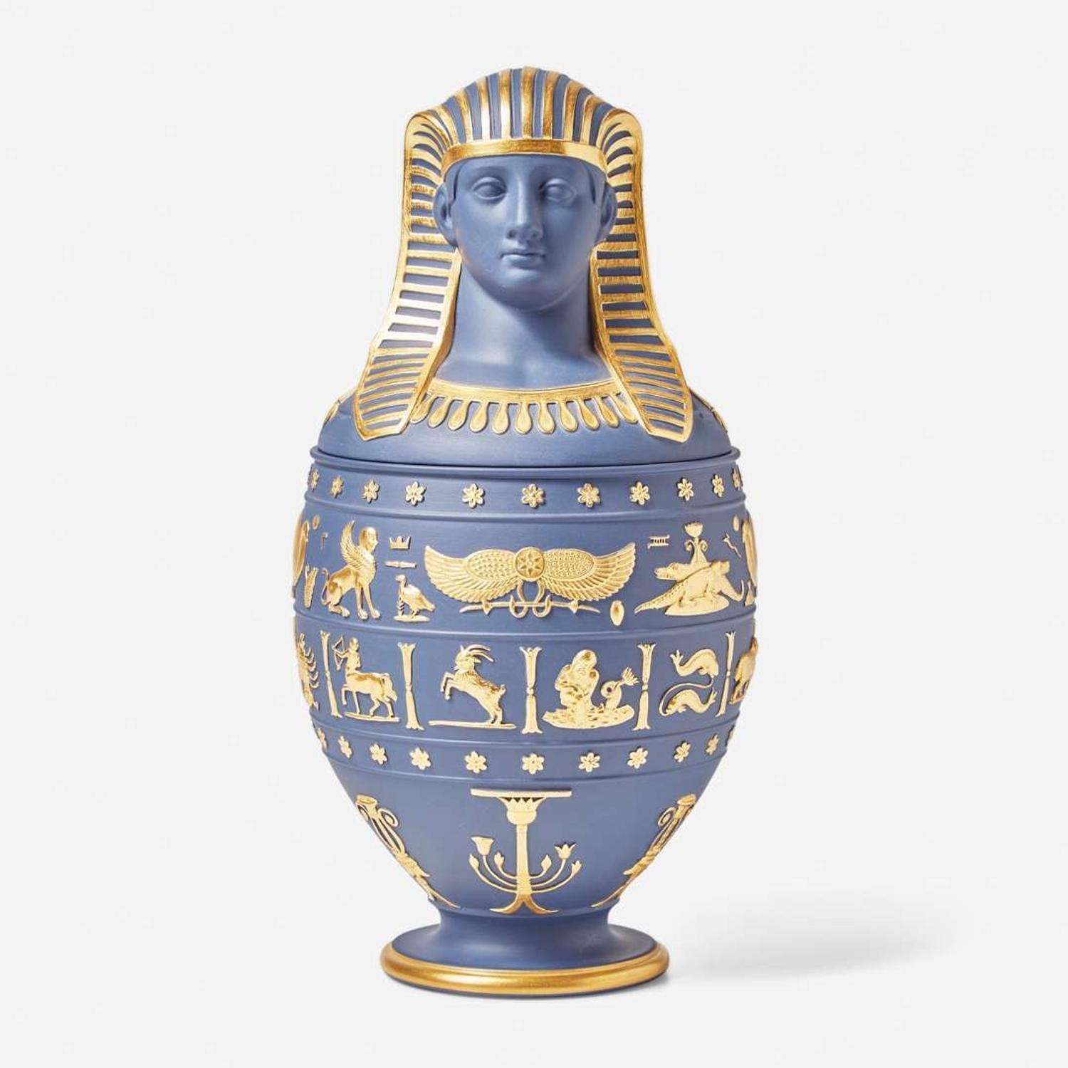 A Wedgwood Portland Blue Jasperware Genius Collection Canopic Jar Vase UK, 1997