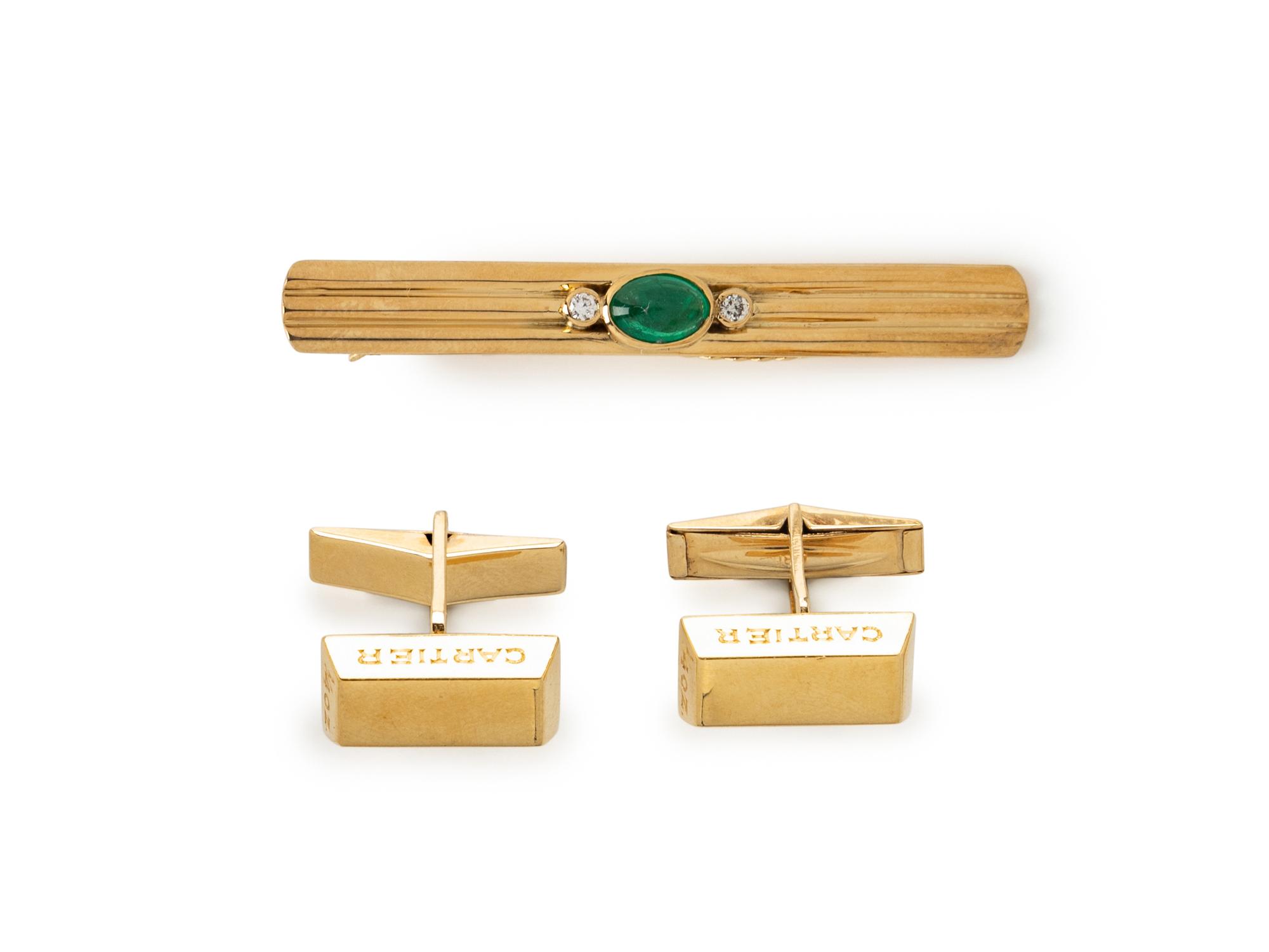 CARTIER, YELLOW GOLD TIE CLIP AND CUFFLINKS