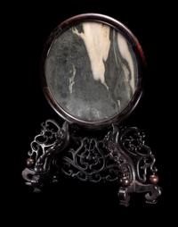 A Marble Inset Hardwood Table Screen