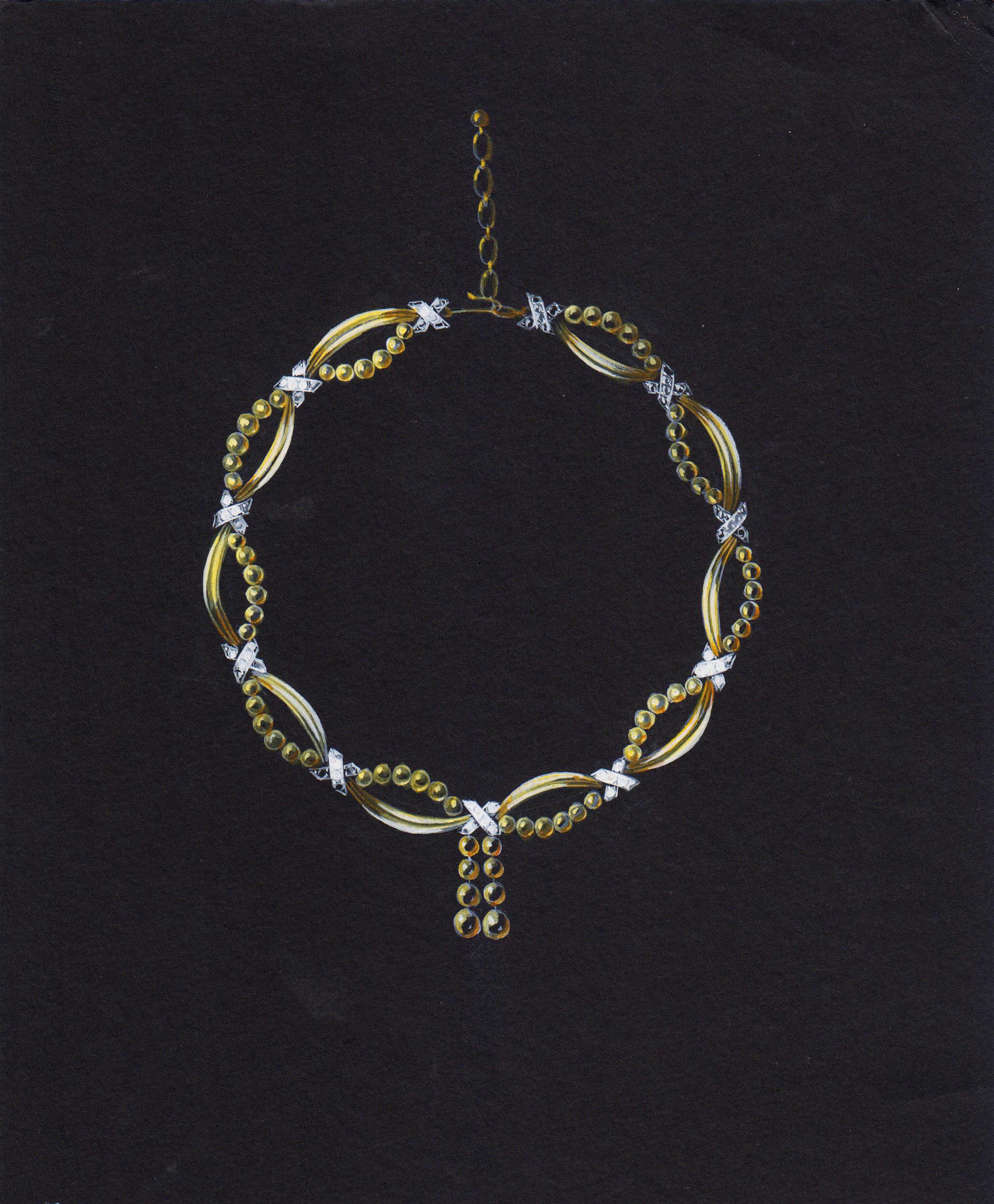 A Collection of Original Gouache on Paper Jewelry Designs by Anne Howe Geyer for Trabert & Hoeffer-Mauboussin and Others, Circa 1950's,