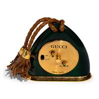 A Gucci Simulated-Malachite and Gilt-Metal Mounted Desk Clock