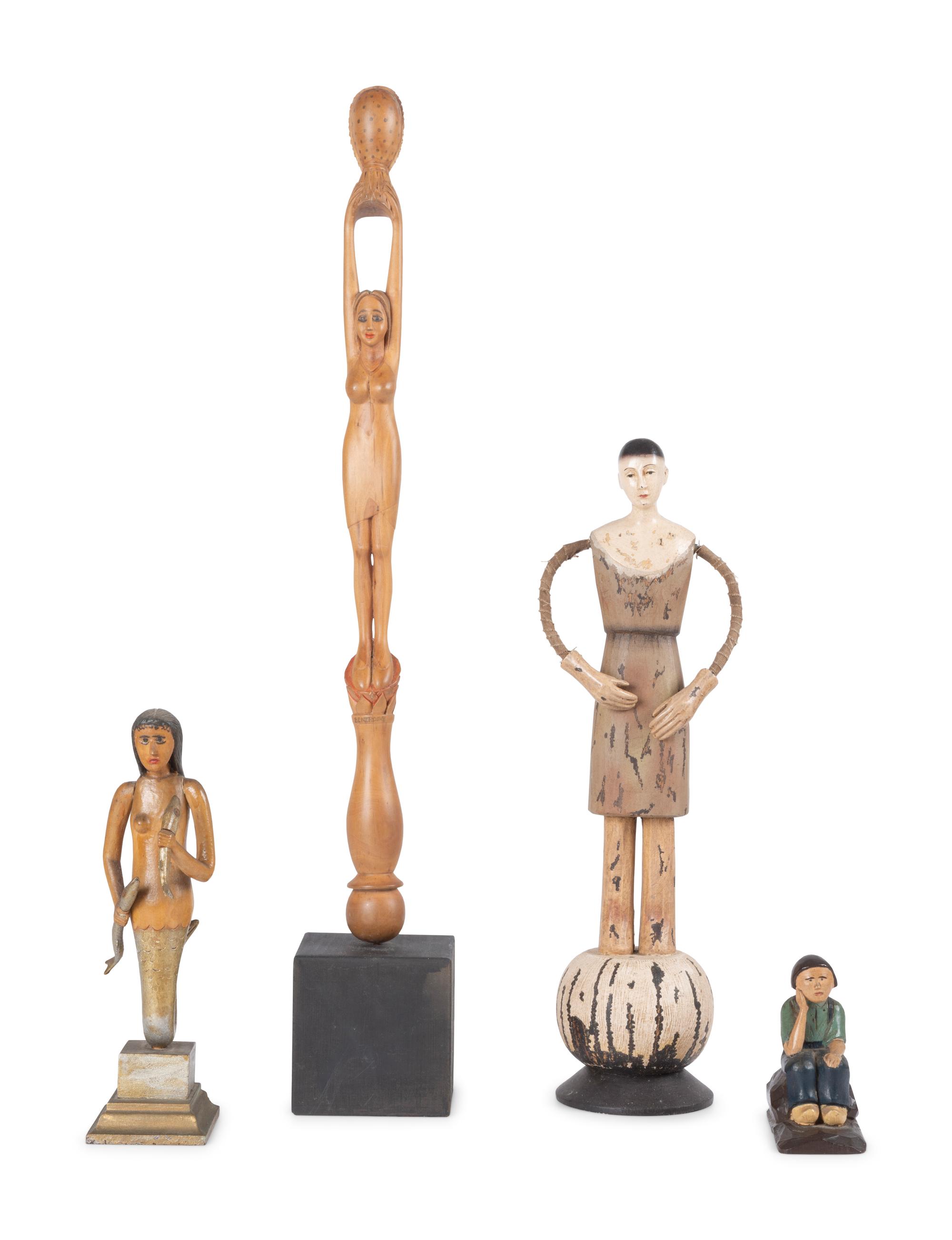 Four Carved and Painted Wooden Folk Art Figures