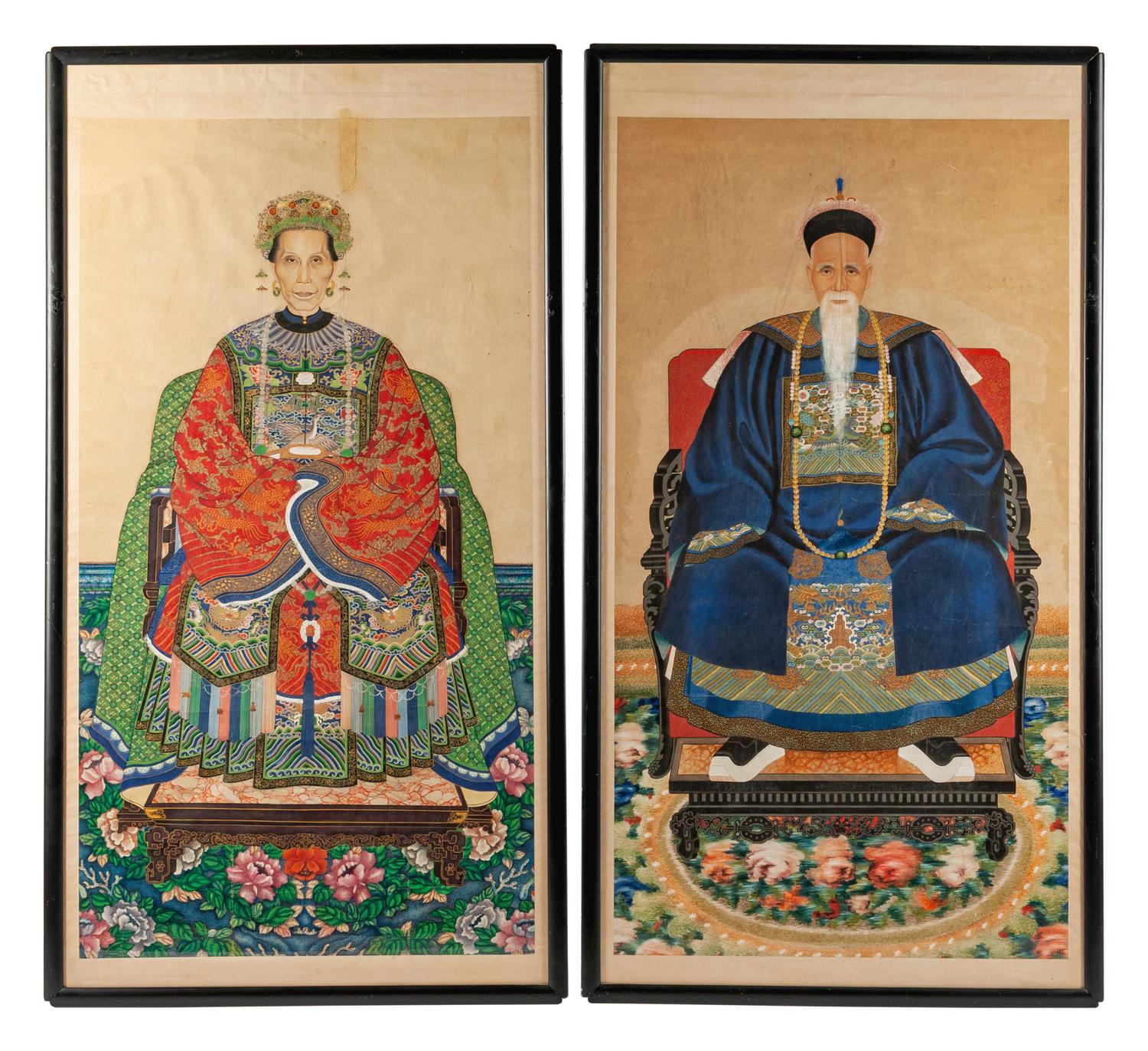 A Pair of Chinese Portraits of an Emperor and Empress