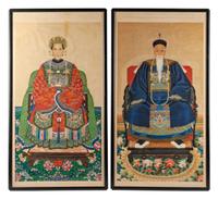 A Pair of Chinese Portraits of an Emperor and Empress