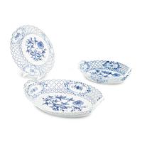 Three Meissen Porcelain Pierced Tablewares in the Blue Onion Pattern