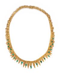 YELLOW GOLD AND EMERALD FRINGE NECKLACE