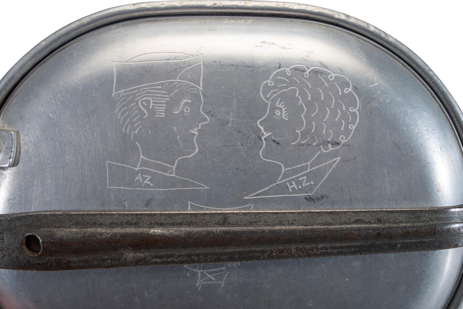 [MILITARIA]. World War II and Korean War-era canteens, canteen covers, and mess kits.