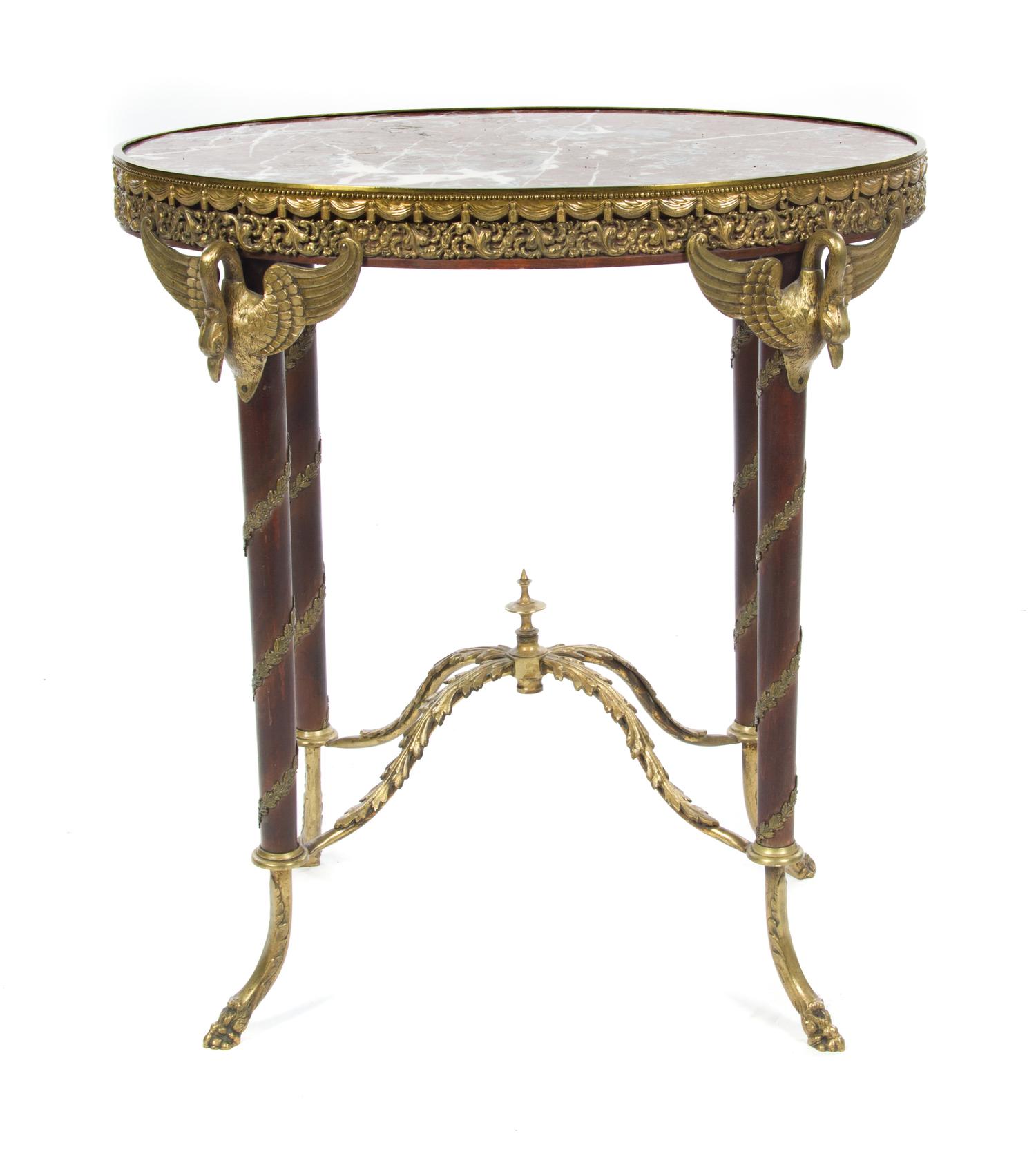 An Empire Style Gilt Bronze Mounted Mahogany Gueridon Height 28 x width 26 x depth 17 3/4 inches. — LATE 19TH CENTURY