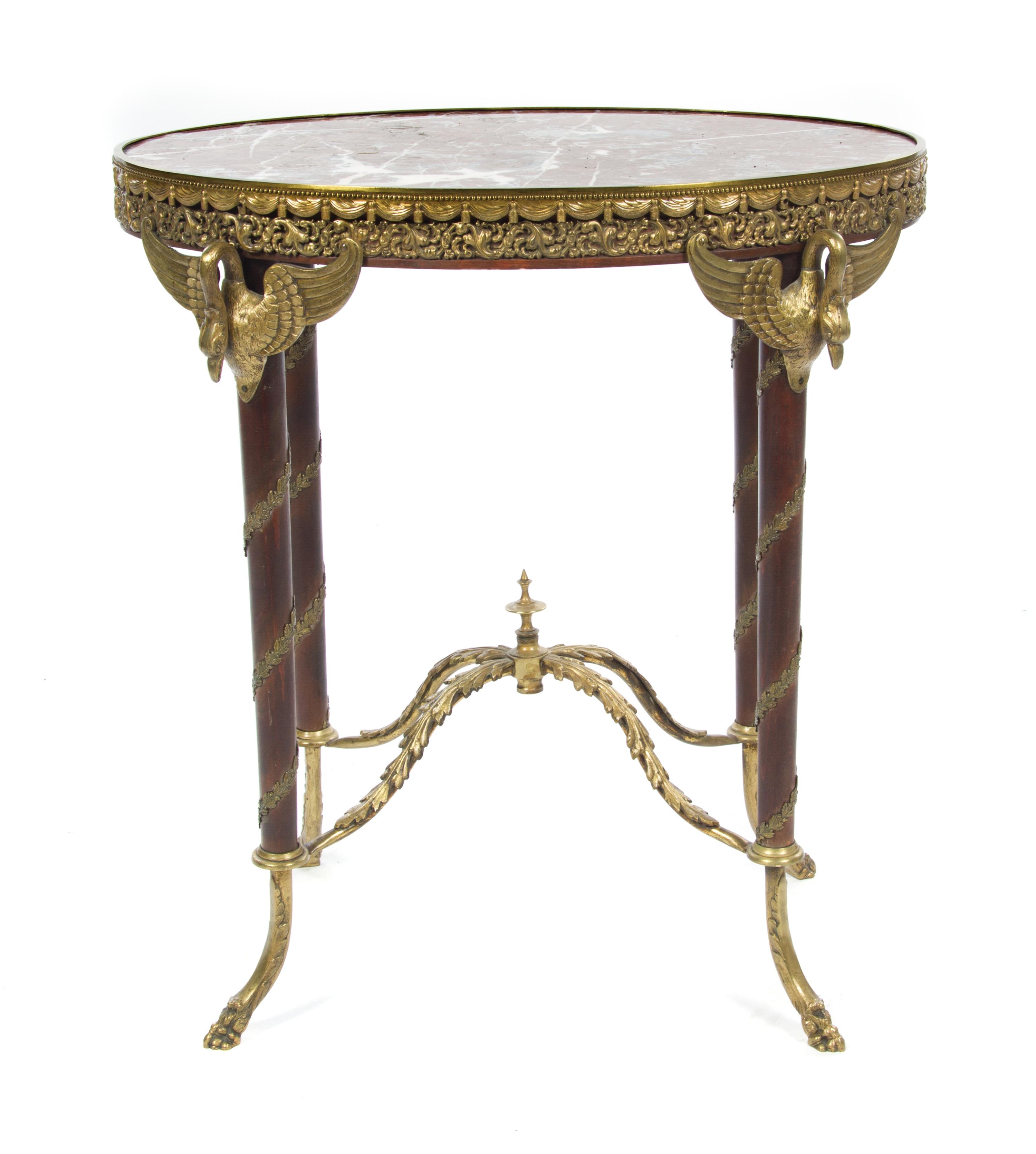 An Empire Style Gilt Bronze Mounted Mahogany Gueridon Height 28 x width 26 x depth 17 3/4 inches. — LATE 19TH CENTURY