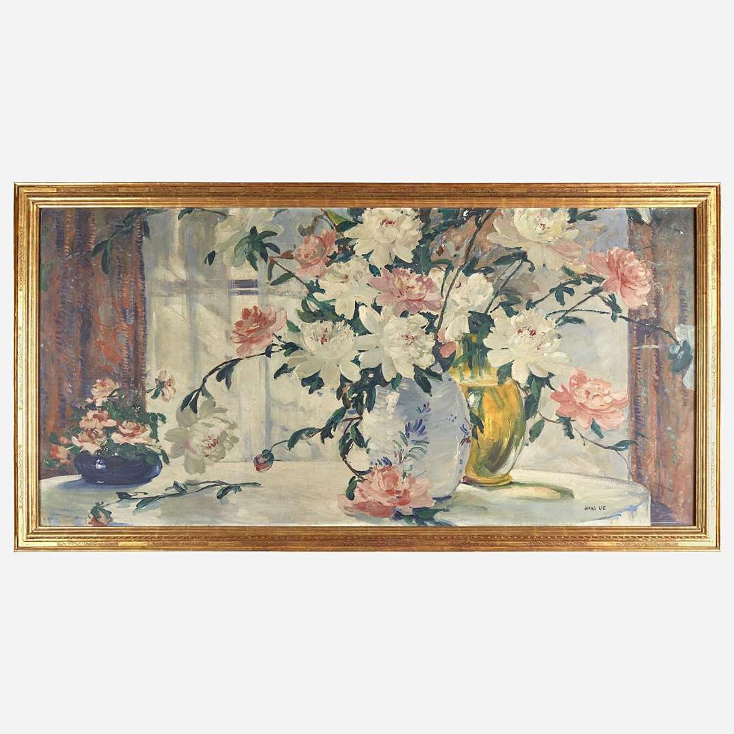 Jonas Lie (American/Norwegian, 1880–1940) Peonies in Full Bloom on the Breakfast Table