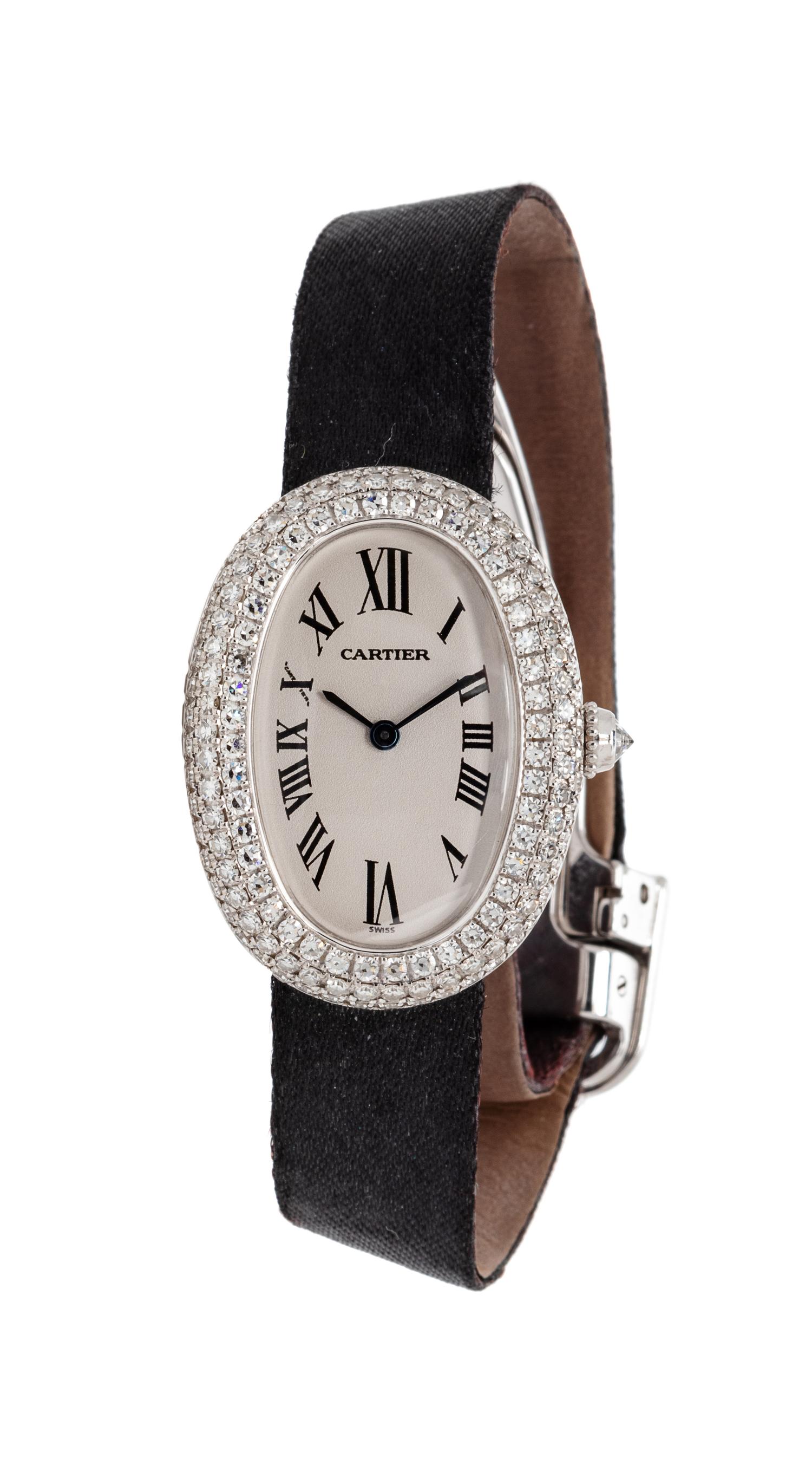 An 18 Karat White Gold and Diamond Ref. 1955 'Baignoire' Wristwatch, Cartier,