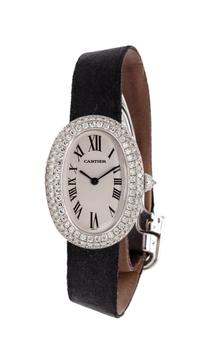 An 18 Karat White Gold and Diamond Ref. 1955 'Baignoire' Wristwatch, Cartier,