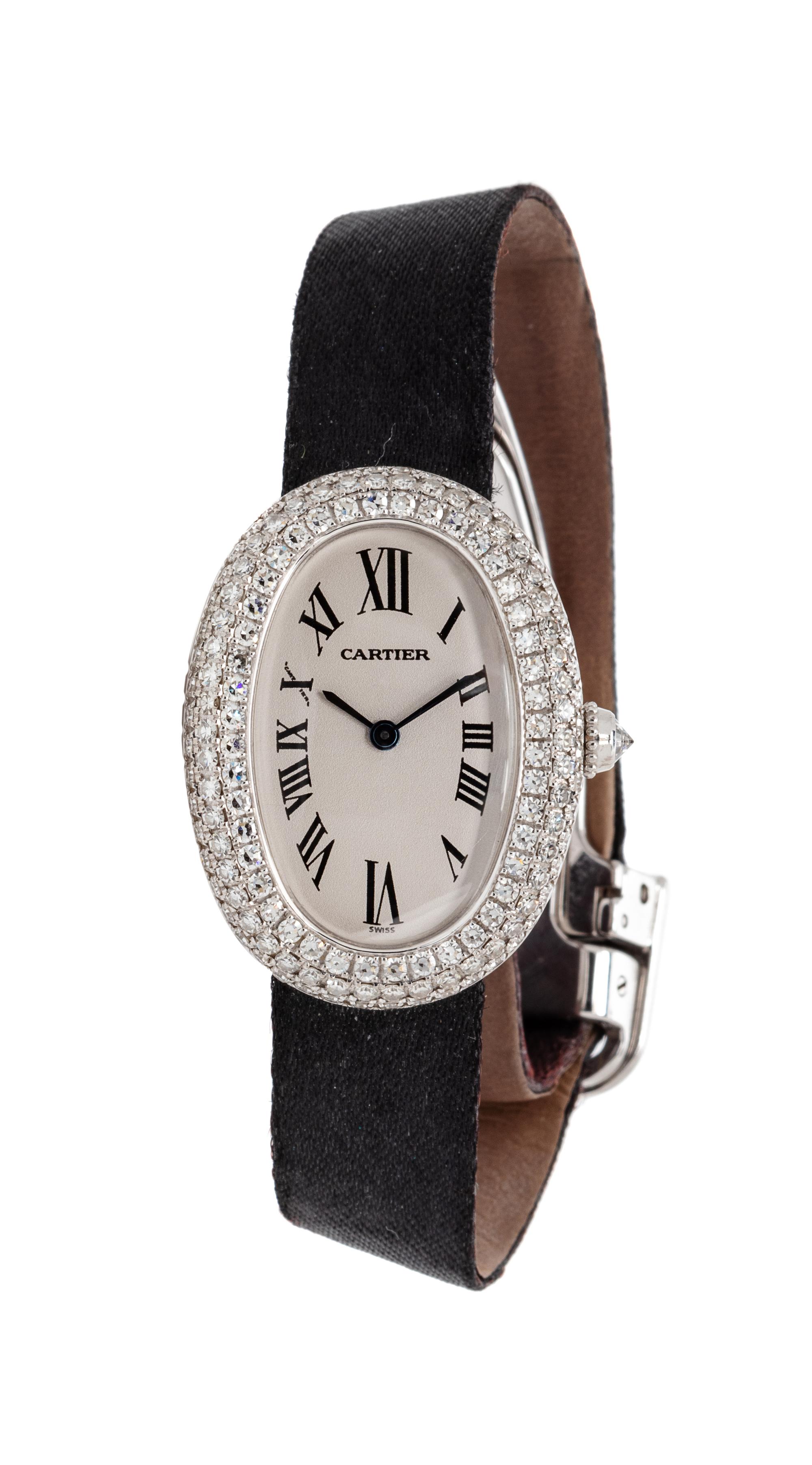 An 18 Karat White Gold and Diamond Ref. 1955 'Baignoire' Wristwatch, Cartier,