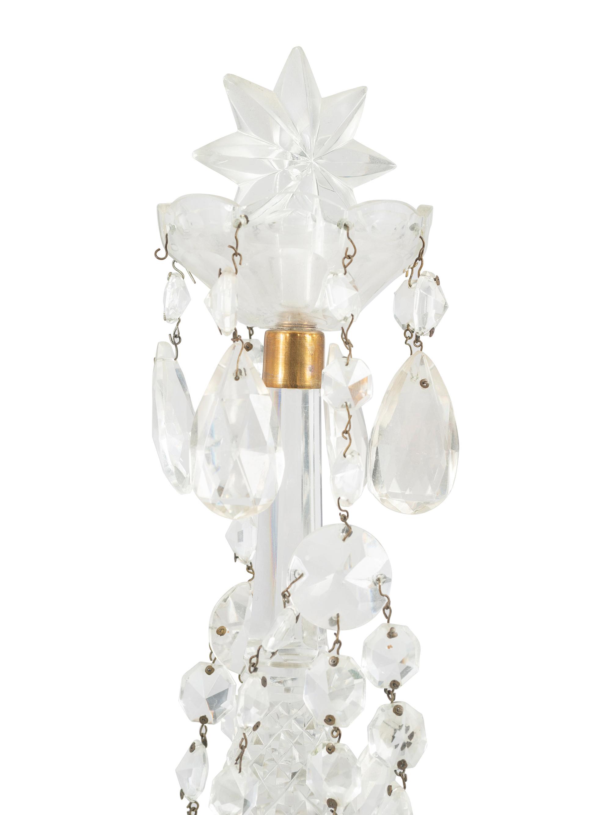 A Pair of Cut and Faceted Glass Two-Light Girandole Candelabra