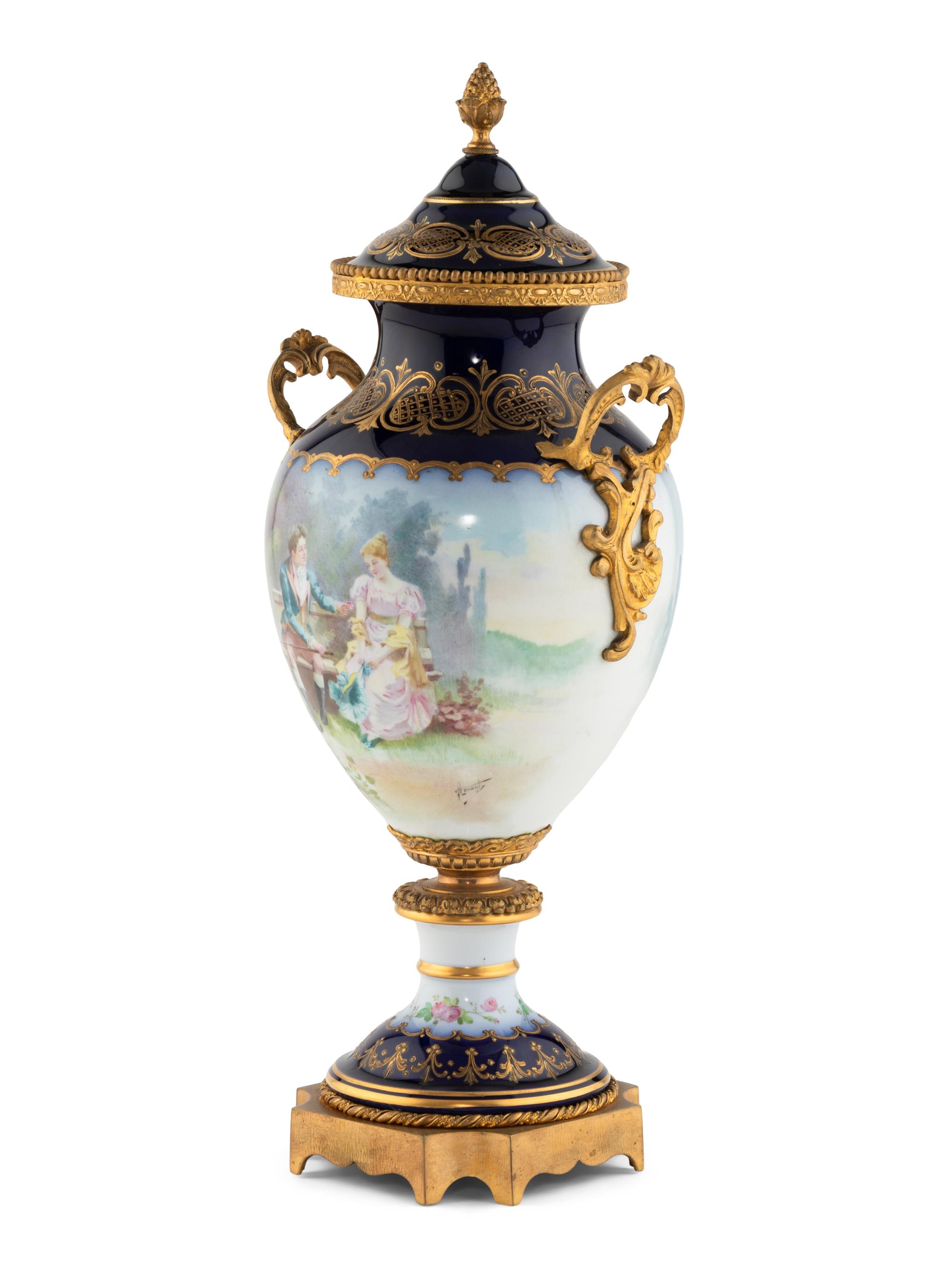 A Gilt Bronze Mounted Sèvres Style Porcelain Urn