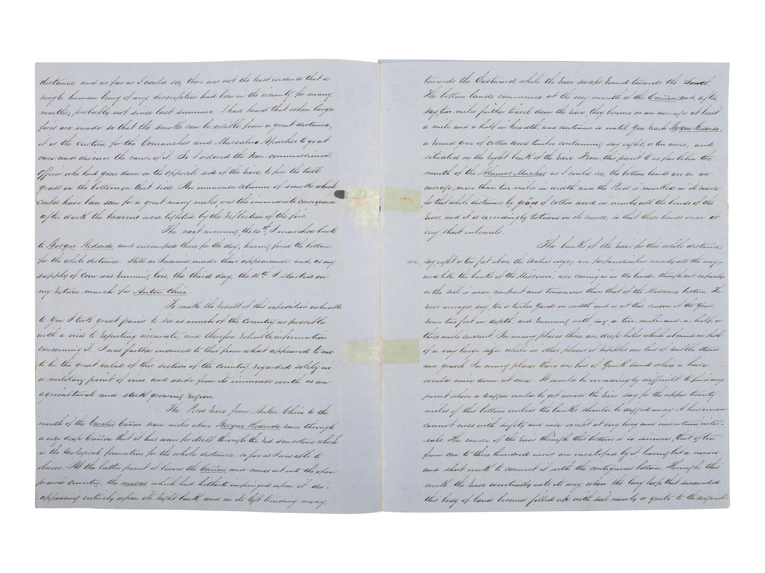 [WESTERN AMERICANA]. CARLETON, Major General James Henry (1814-1873). Extract of a report on the "Bosque Redondo" region of New Mexico signed ("James Henry Carleton") as Bvt. Major and submitted to the Governor of New Mexico, [ca 1852].