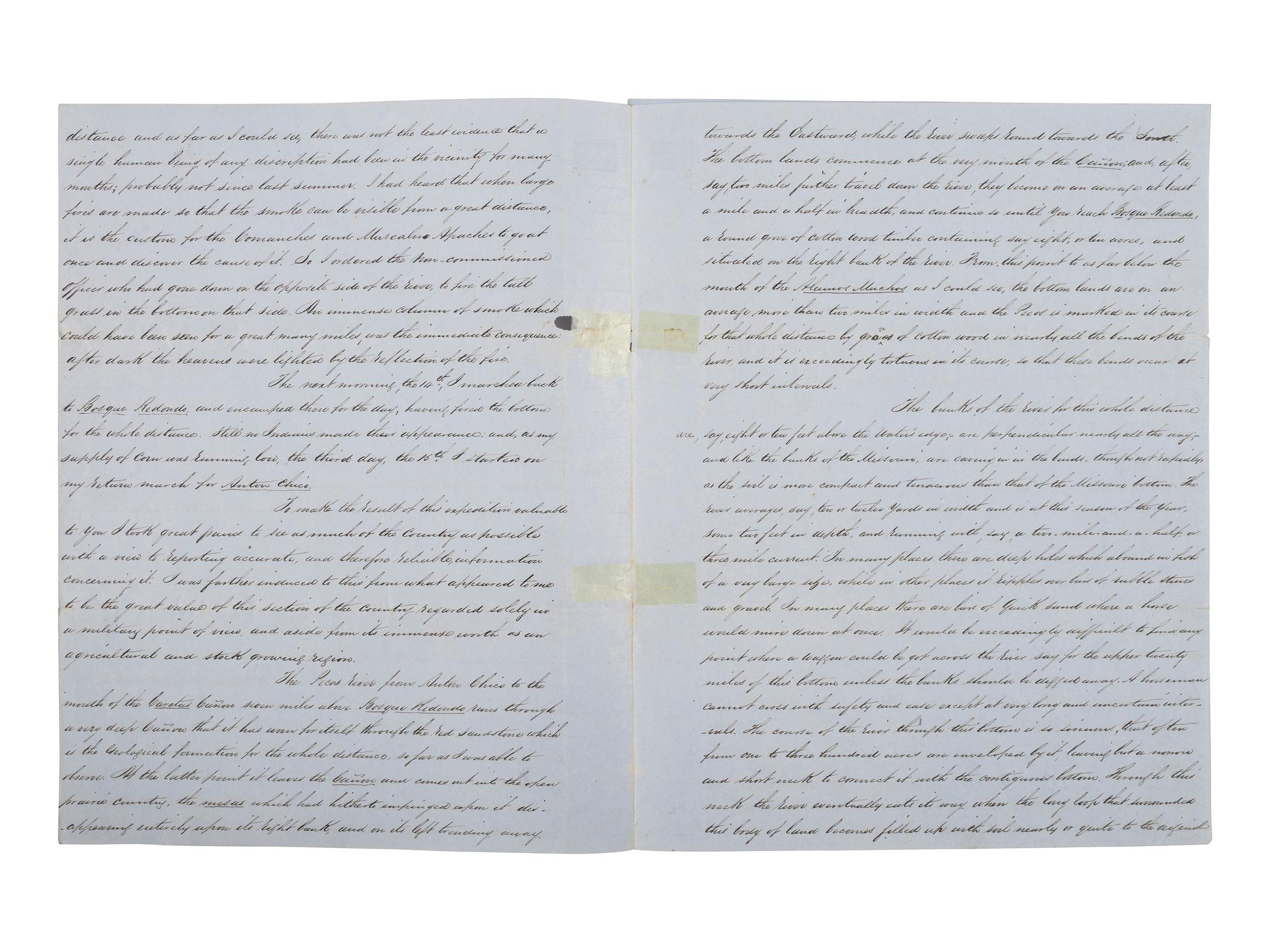 [WESTERN AMERICANA]. CARLETON, Major General James Henry (1814-1873). Extract of a report on the "Bosque Redondo" region of New Mexico signed ("James Henry Carleton") as Bvt. Major and submitted to the Governor of New Mexico, [ca 1852].