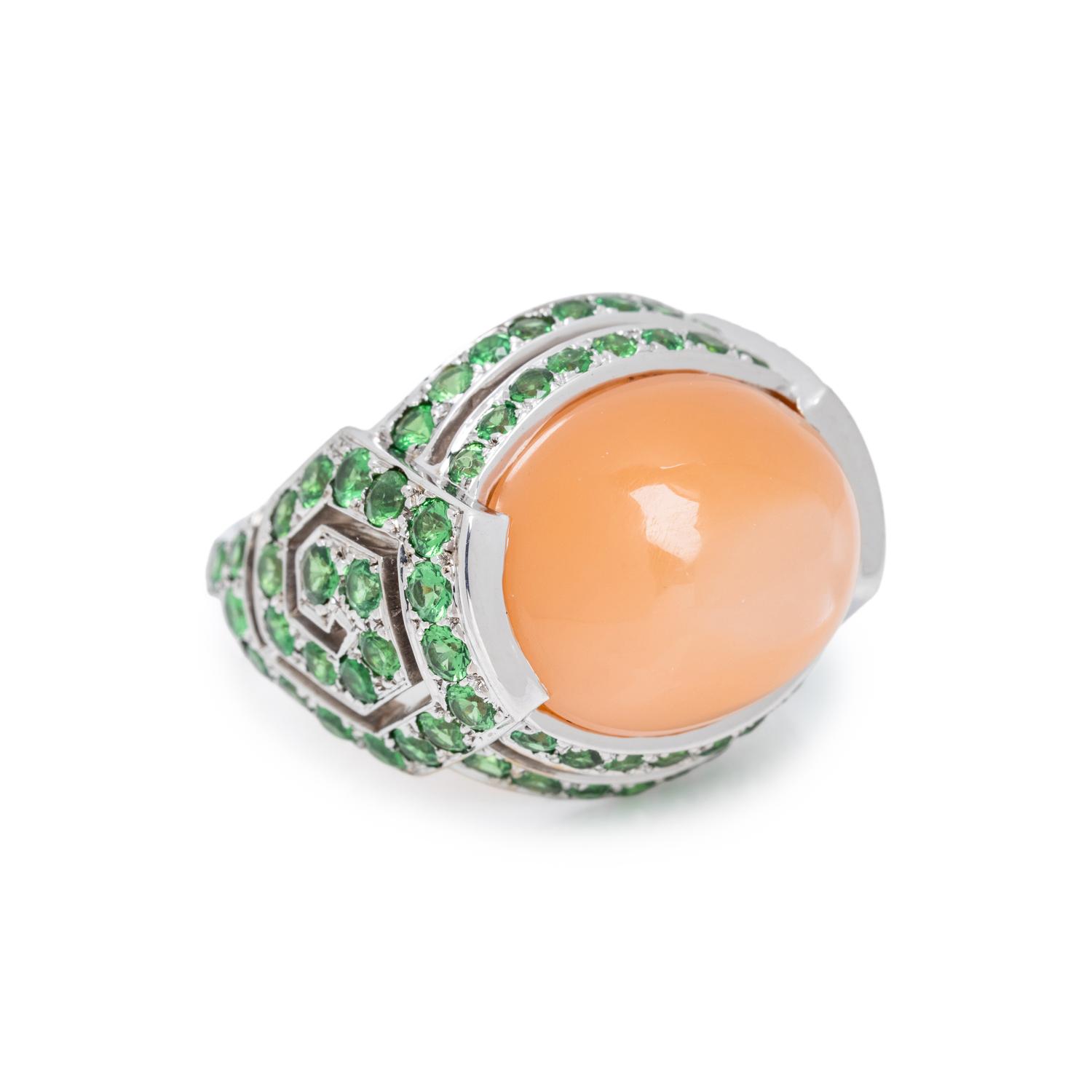 BOUCHERON, CAT'S EYE QUARTZ AND DEMANTOID GARNET RING