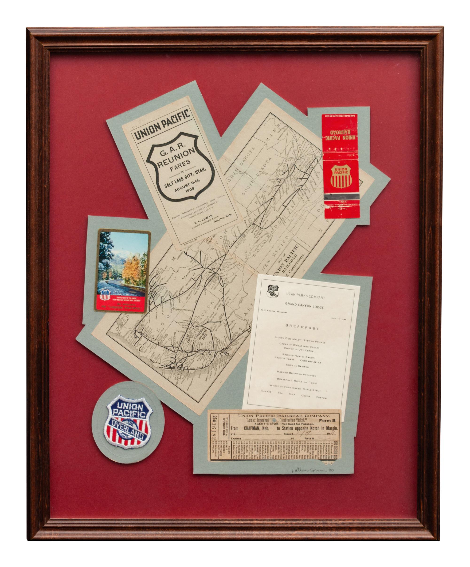 Group of Framed Union Pacific Western Railway Memorabilia