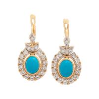 BICOLOR GOLD, TREATED TURQUOISE AND DIAMOND EARRINGS