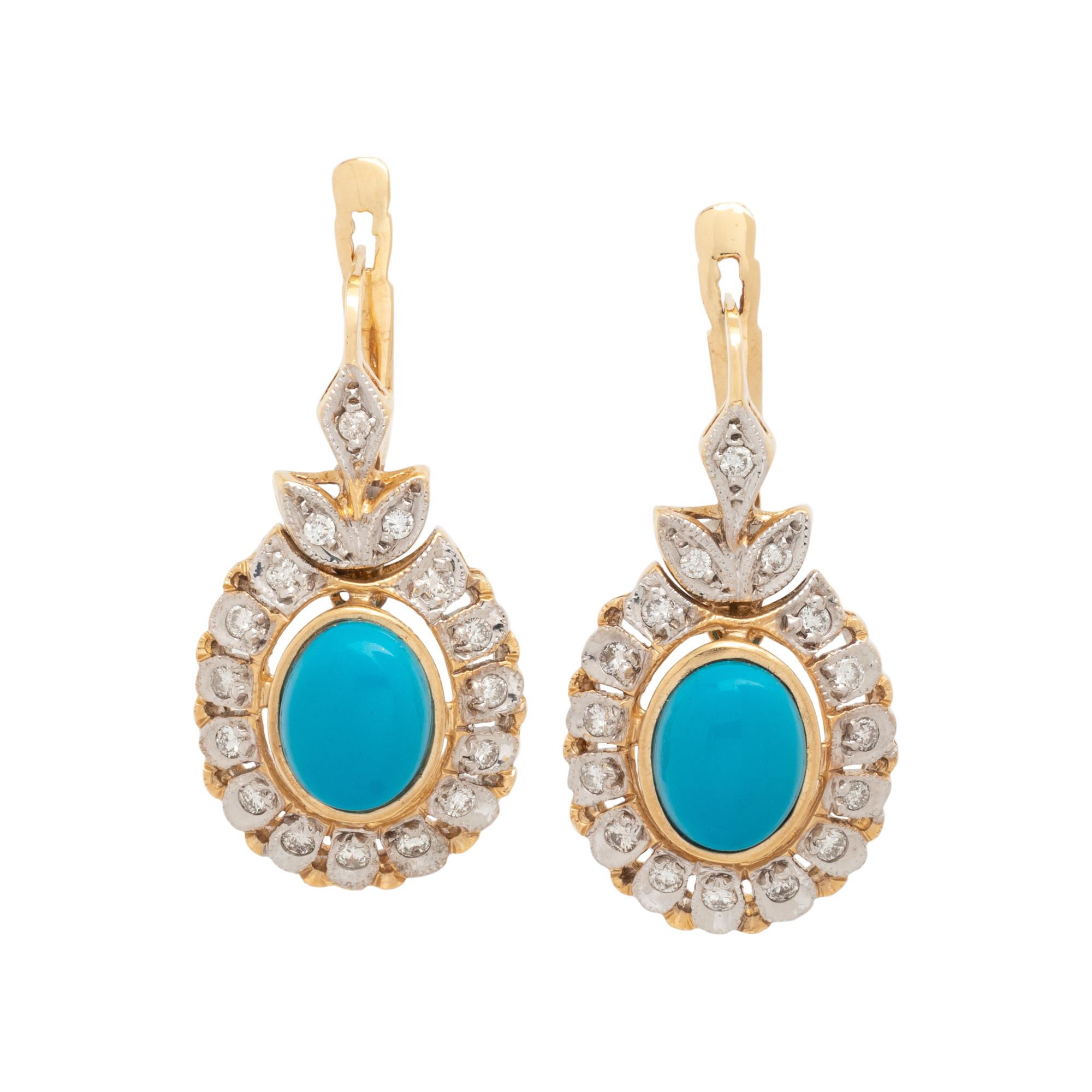 BICOLOR GOLD, TREATED TURQUOISE AND DIAMOND EARRINGS